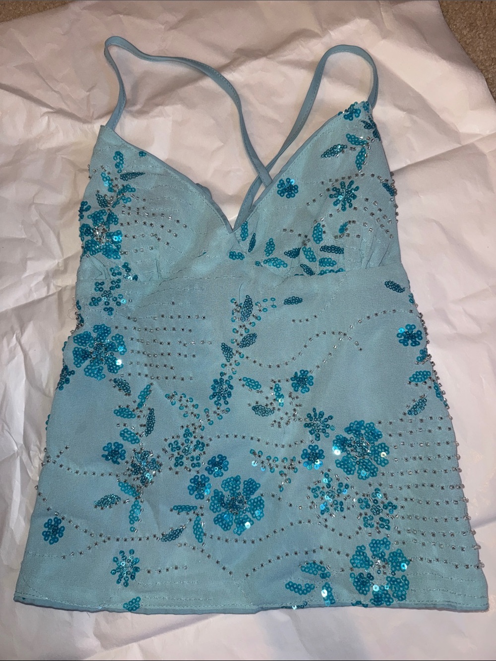 PacSun Light Blue Sequin Floral Cami Tank